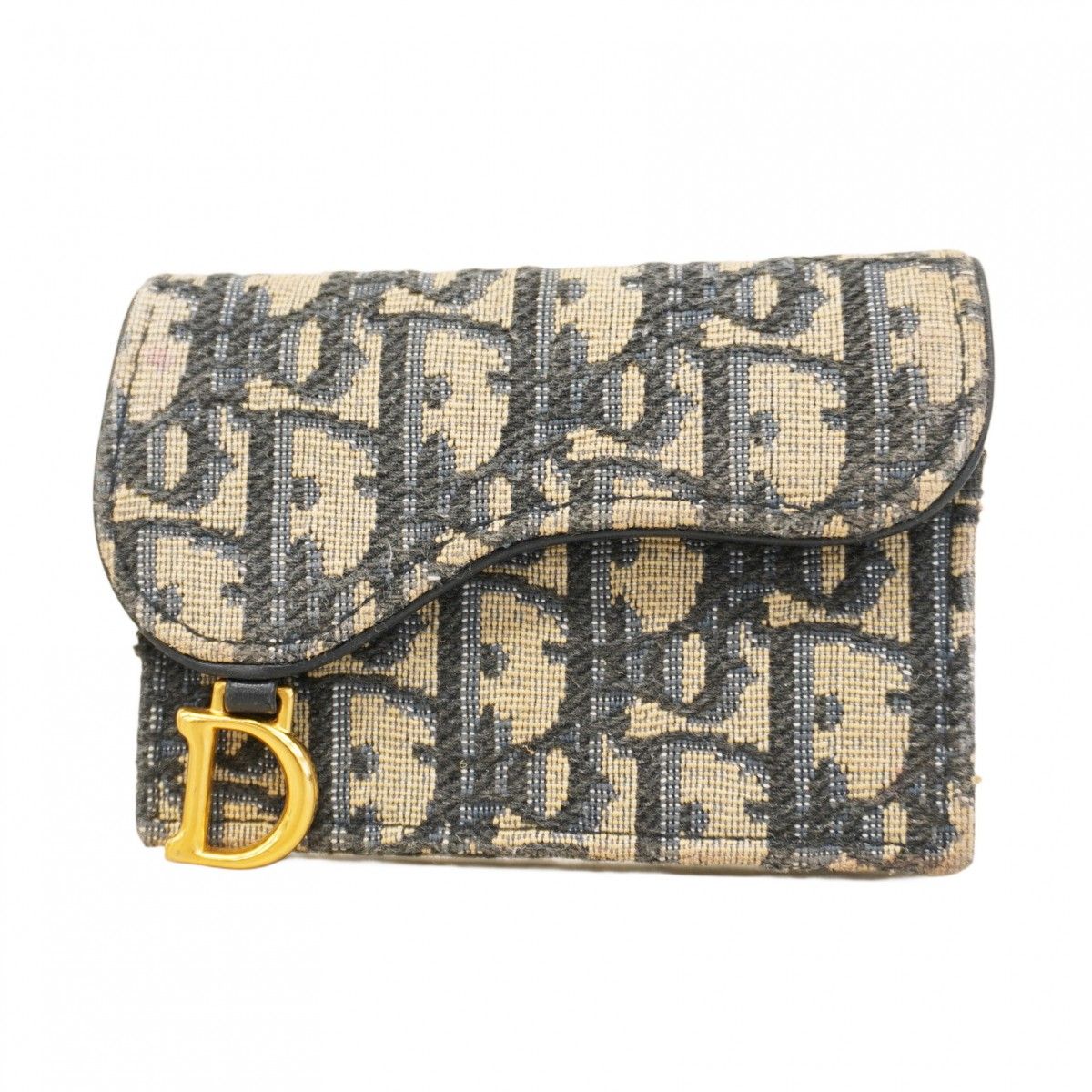 5 pb 3044 クリスチャンディオール カードケース オブリーク キャンバス ネイビー ゴールド金具 レディース