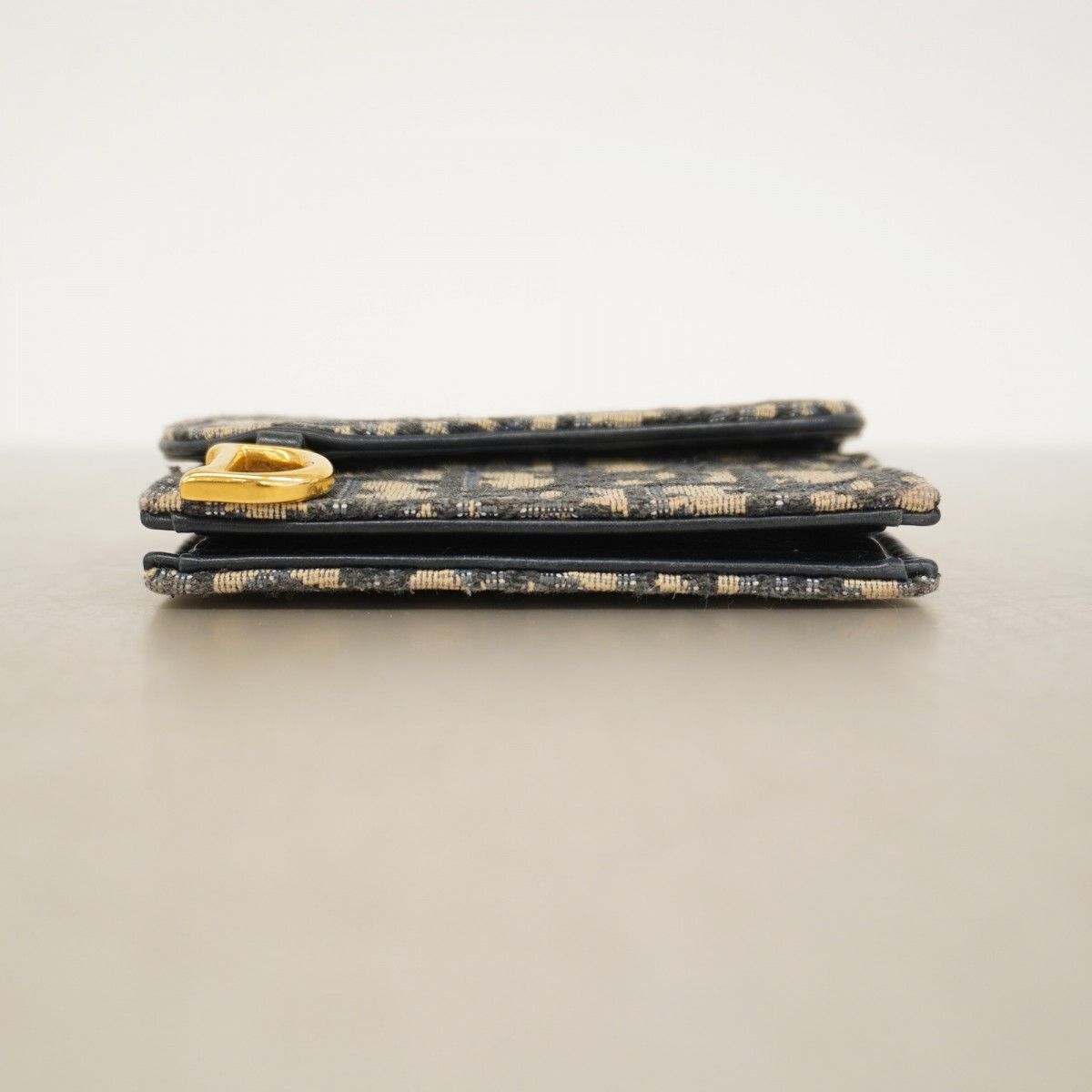 5 pb 3044 クリスチャンディオール カードケース オブリーク キャンバス ネイビー ゴールド金具 レディース