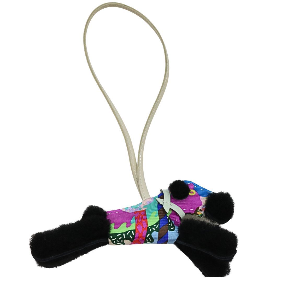 HERMES エルメス バディ チャーム アロハ ブラック×ヴェールフィズ×クレ B刻印 アニョーミロ|ムートン|シルク ユニセックス WA-00088