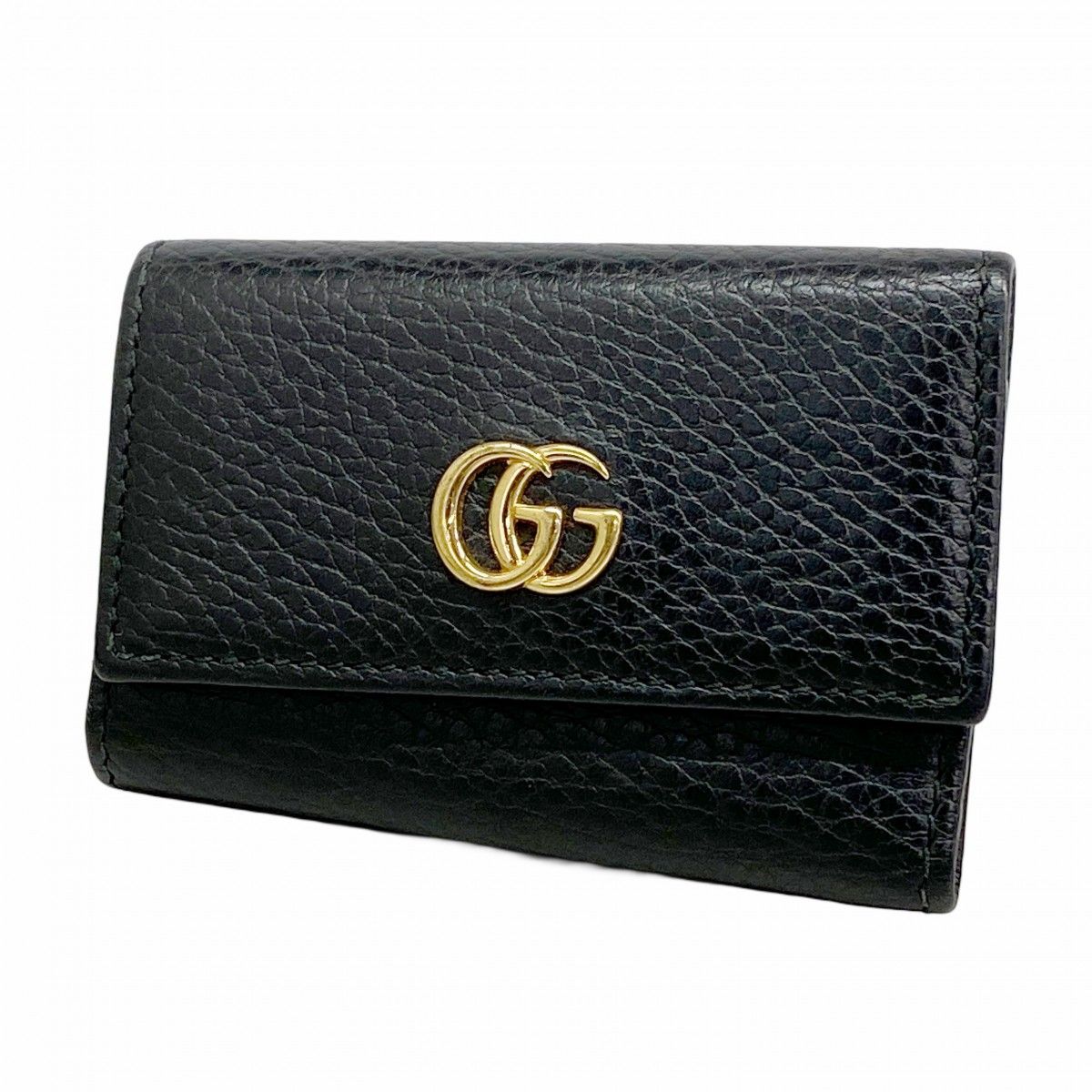 5pc3113】グッチ キーケース GGマーモント 456118 レザー ブラック