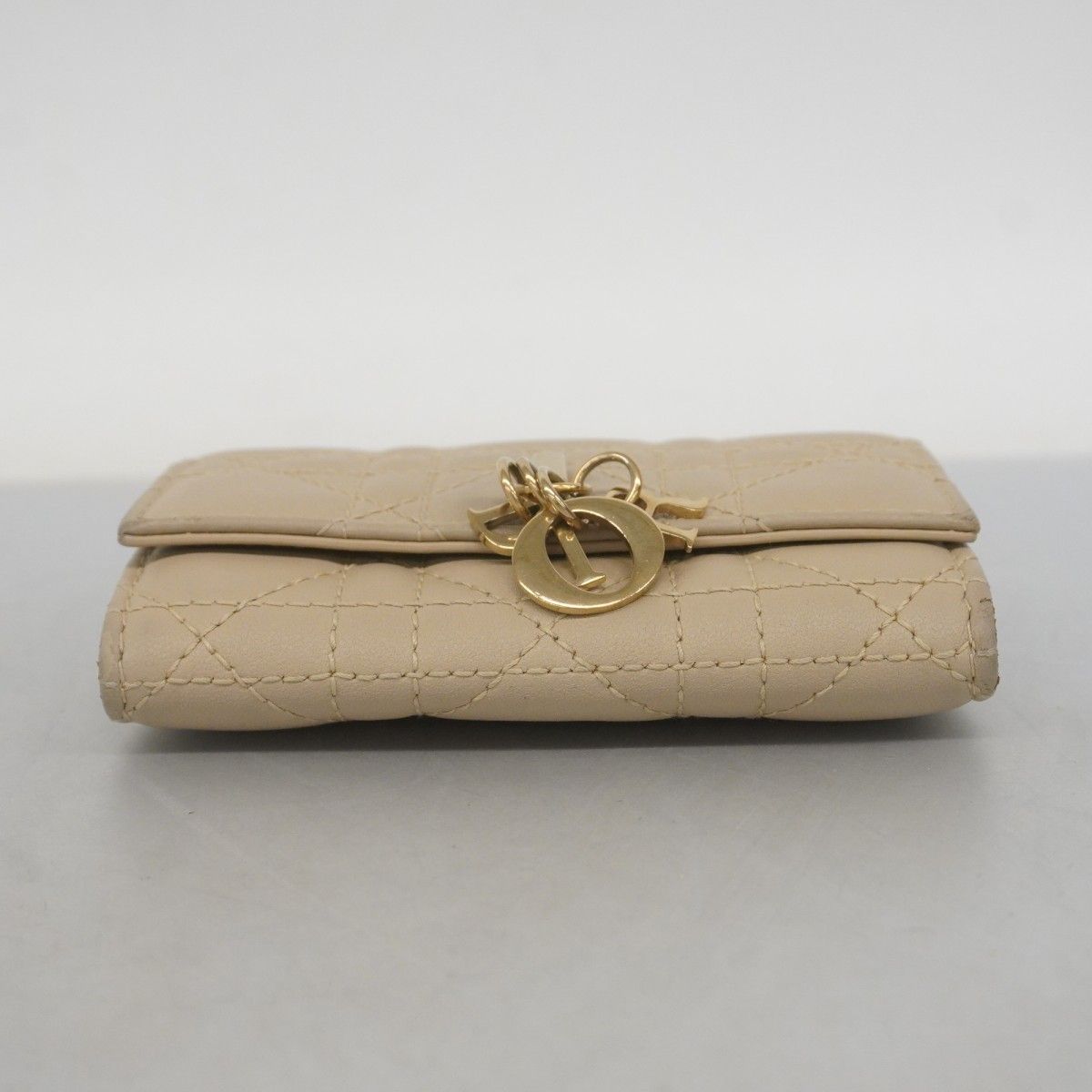 5 pc 3117-k クリスチャンディオール 財布 カナージュ レザー ベージュ シャンパンゴールド金具 レディース