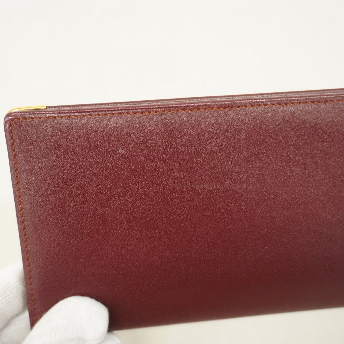 5pc3191】カルティエ 長札入れ マスト レザー ボルドー ゴールド金具