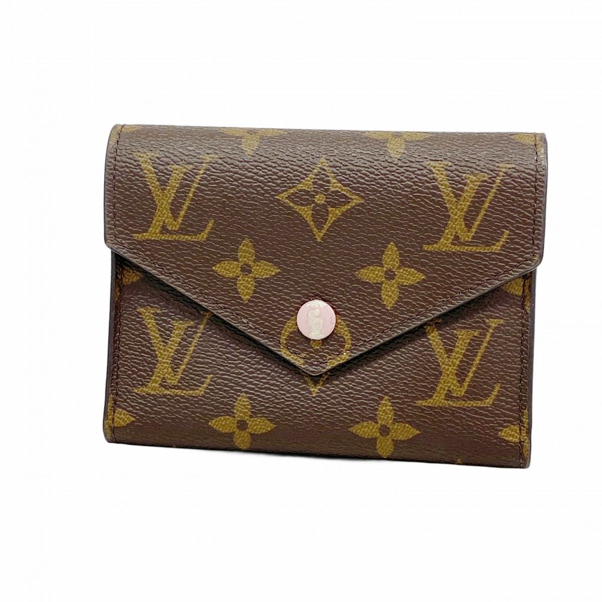 5 pc 3202 ルイヴィトン 三つ折り財布 モノグラム ポルトフォイユヴィクトリーヌ M 62360 ブラウン ローズバレリーヌ レディース