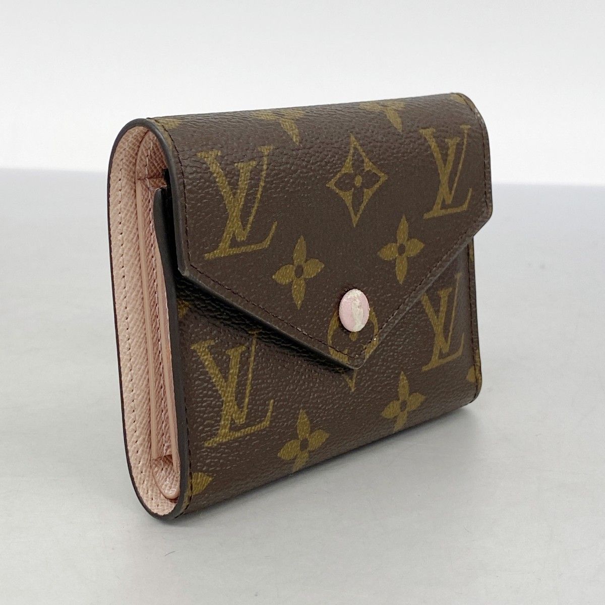 5 pc 3202 ルイヴィトン 三つ折り財布 モノグラム ポルトフォイユヴィクトリーヌ M 62360 ブラウン ローズバレリーヌ レディース