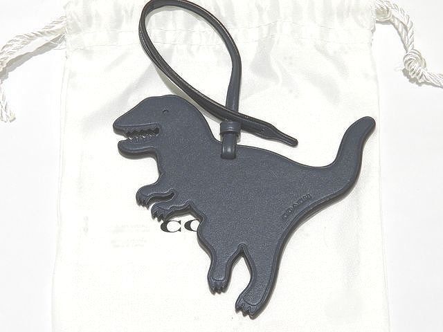 美品 コーチ 恐竜 バッグチャーム ☆ ダークブルー系 レザー レキシー