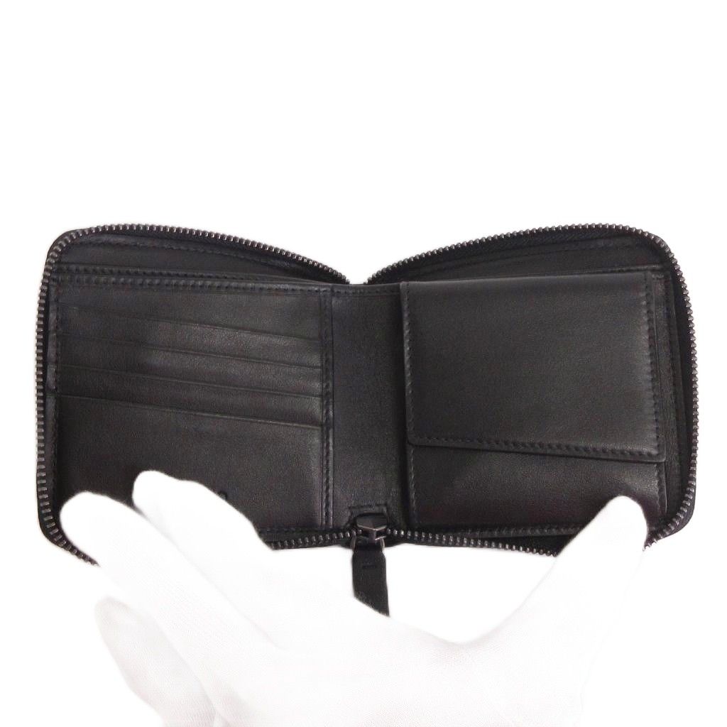 【極美品】ジミーチュウ　オールブラック　スタッズ　ラウンドジップウォレット Pippa | スタッズ X クリスタル付き ブラックレザー・ウォレット