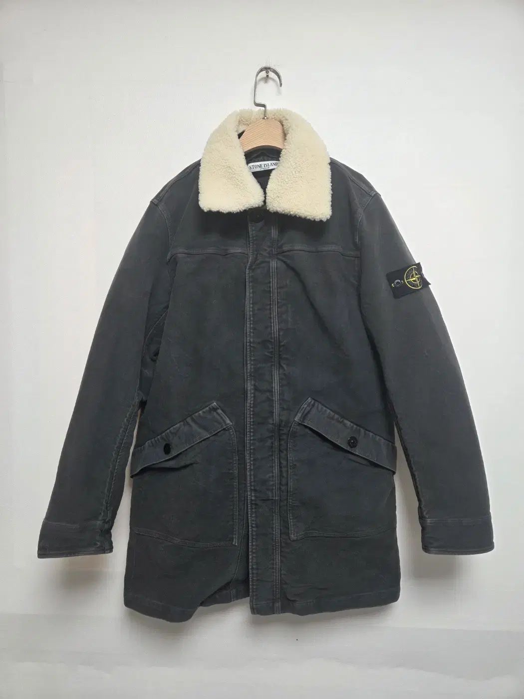 ストーンアイランド スウェード フリース カラ コート グレー M