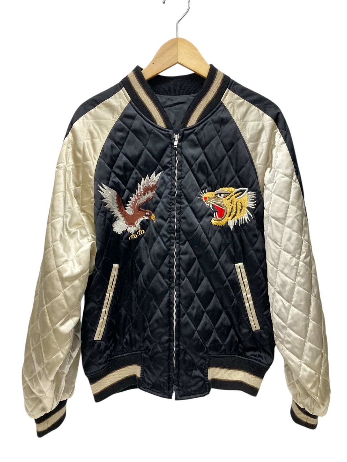 hoshihime (ホシヒメ) 日本製 刺しゅう 龍×虎×鷹 中綿 スカジャン F