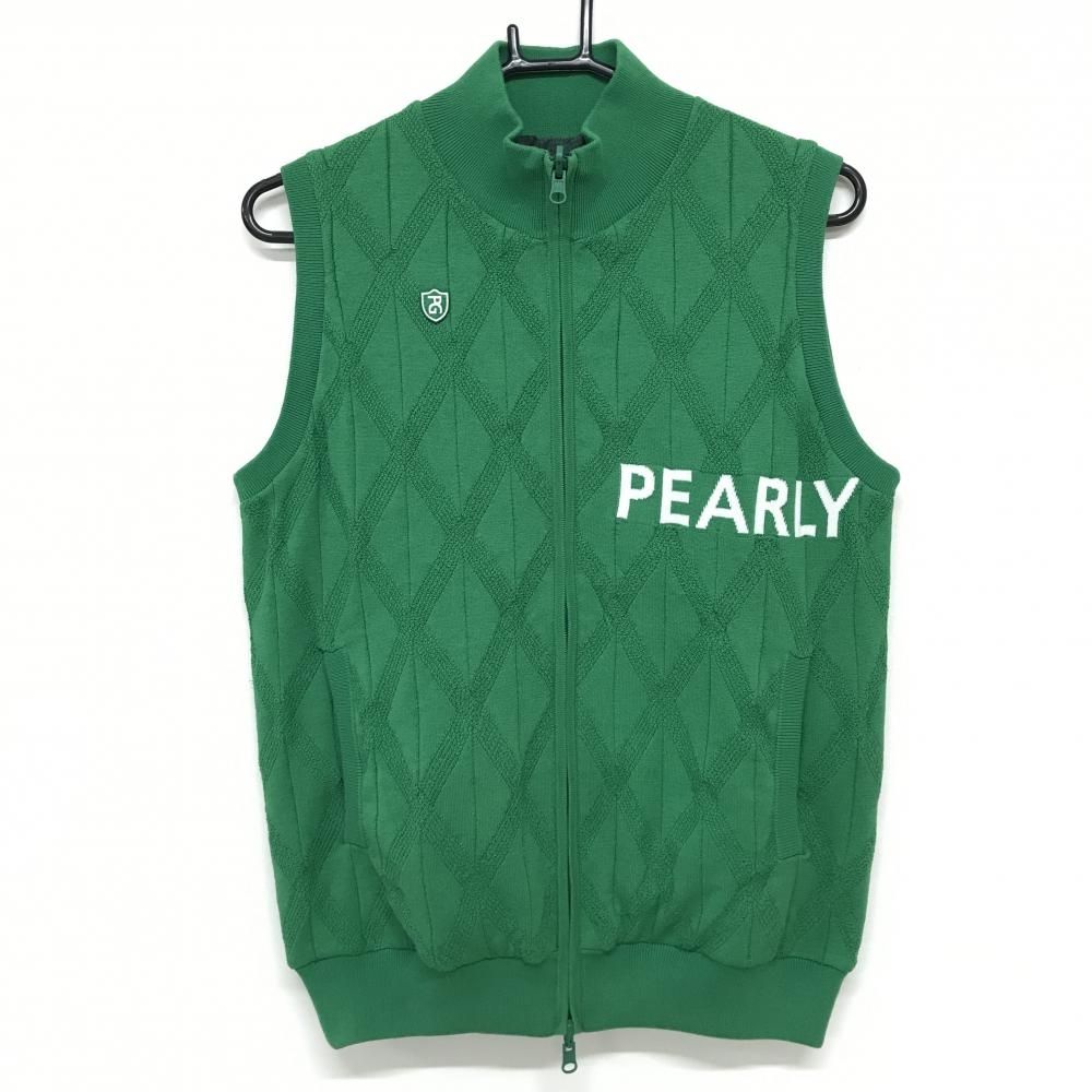 超 パーリーゲイツ リバーシブルジップベスト グリーン 白 ニット レディース 2 L ゴルフウェア モデル PEARLY GATES