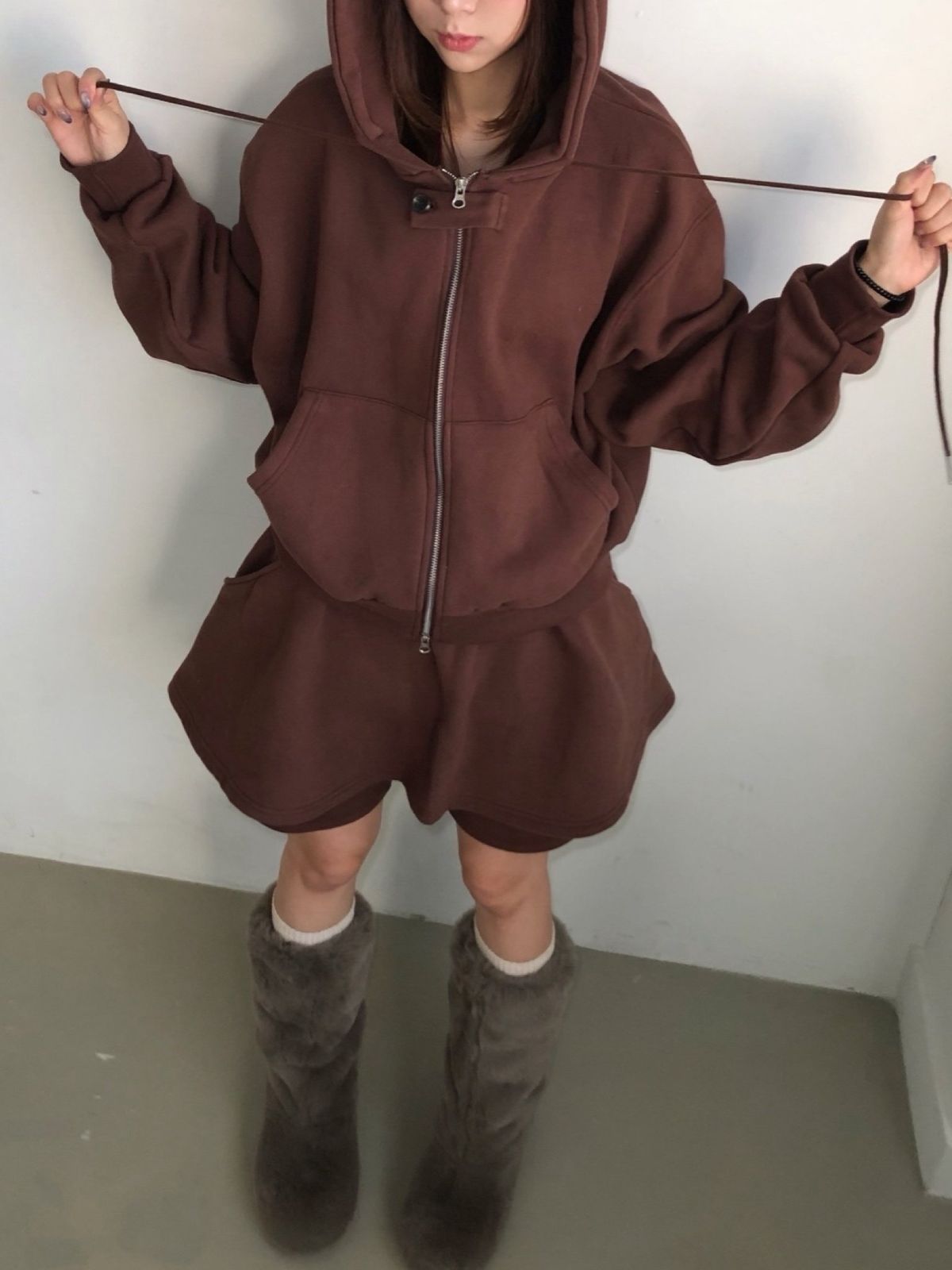 起毛 グローウィンターセット 両面起毛 ツーウェイ フードジップアップ スカート ズボン セット