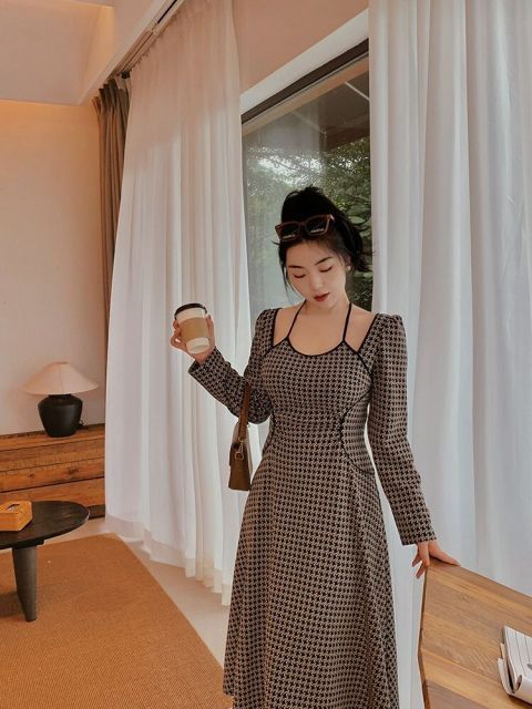【Diagram/ダイアグラム】ロングワンピース　千鳥　金ボタン　総柄　近年 Diagram/ダイアグラム】ロングワンピース 千鳥 金ボタン 総柄 近年