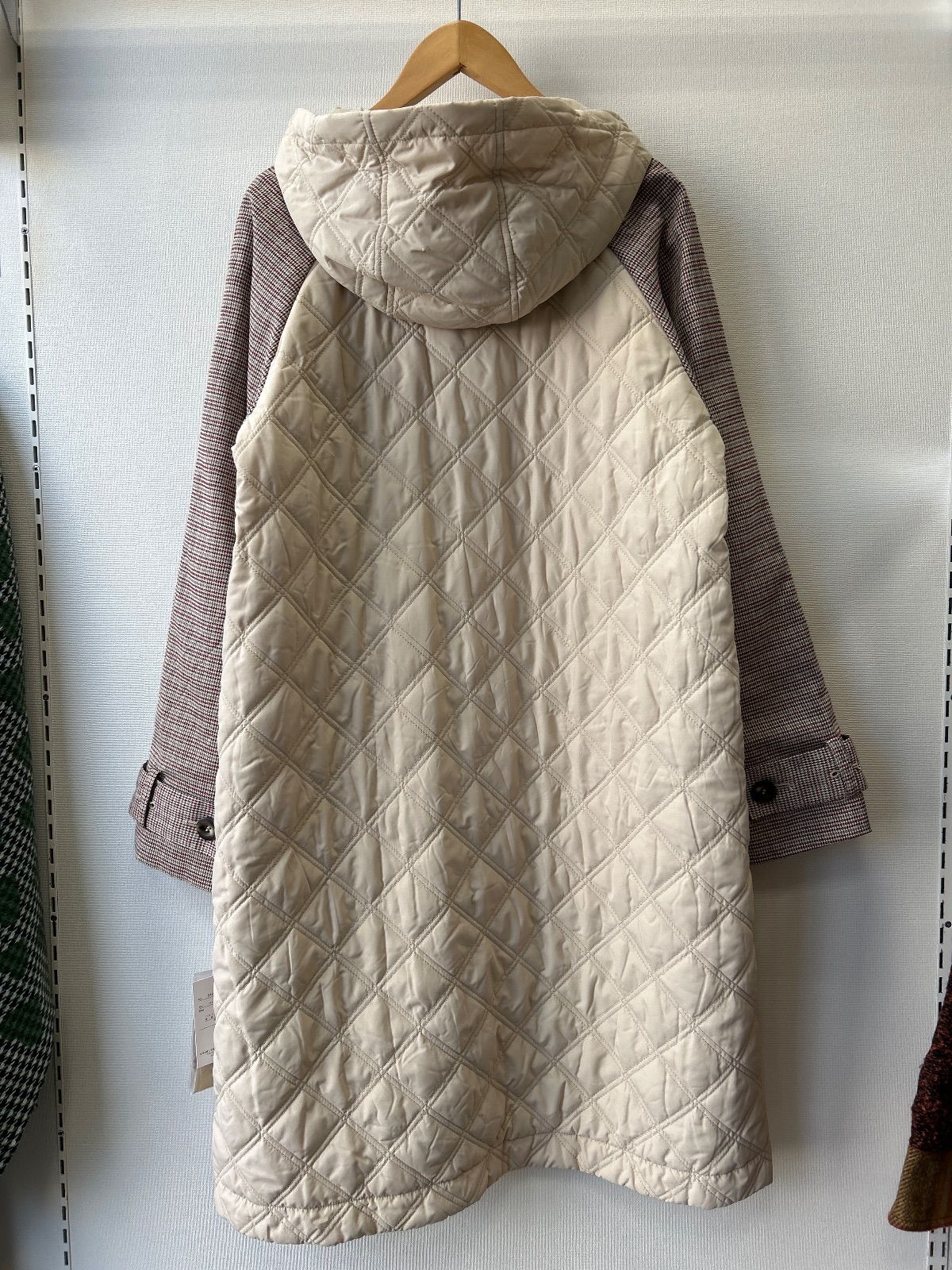 千鳥格子柄袖のロングコート Mサイズ