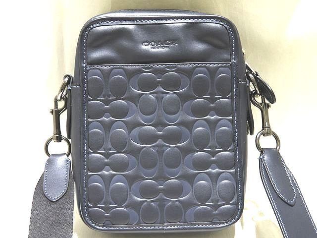 COACH コーチ サリバン クロスボディ ショルダーバッグ CJ 670 ダークネイビー系 型押しシグネチャー メンズ 斜め掛け ヨト0007 L