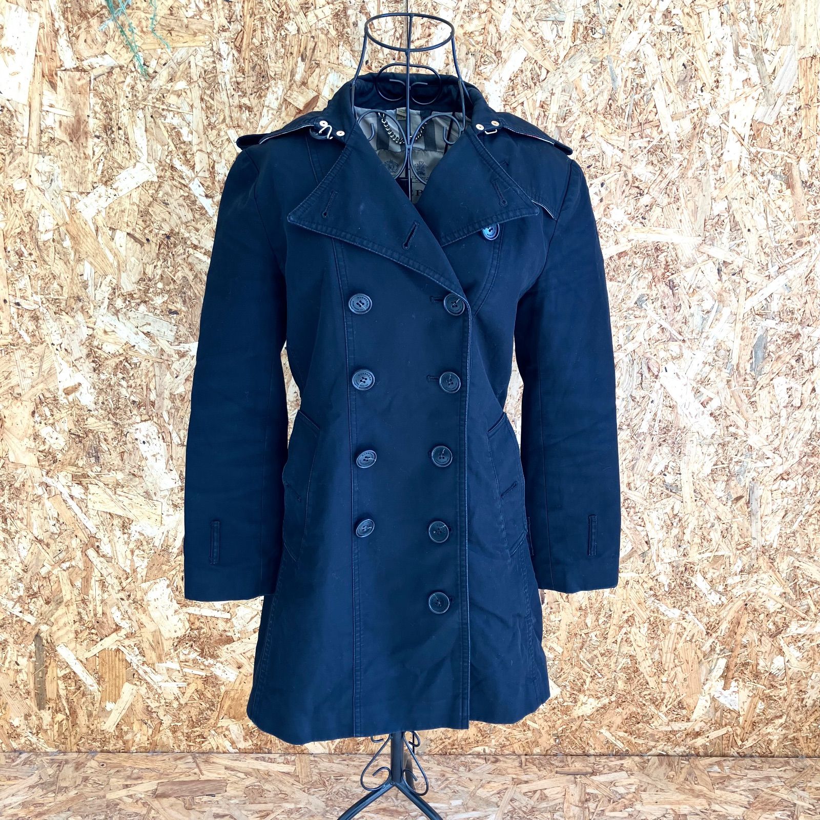 SG 4730 バーバリーPコート ダブルボタン ブラック レディース36