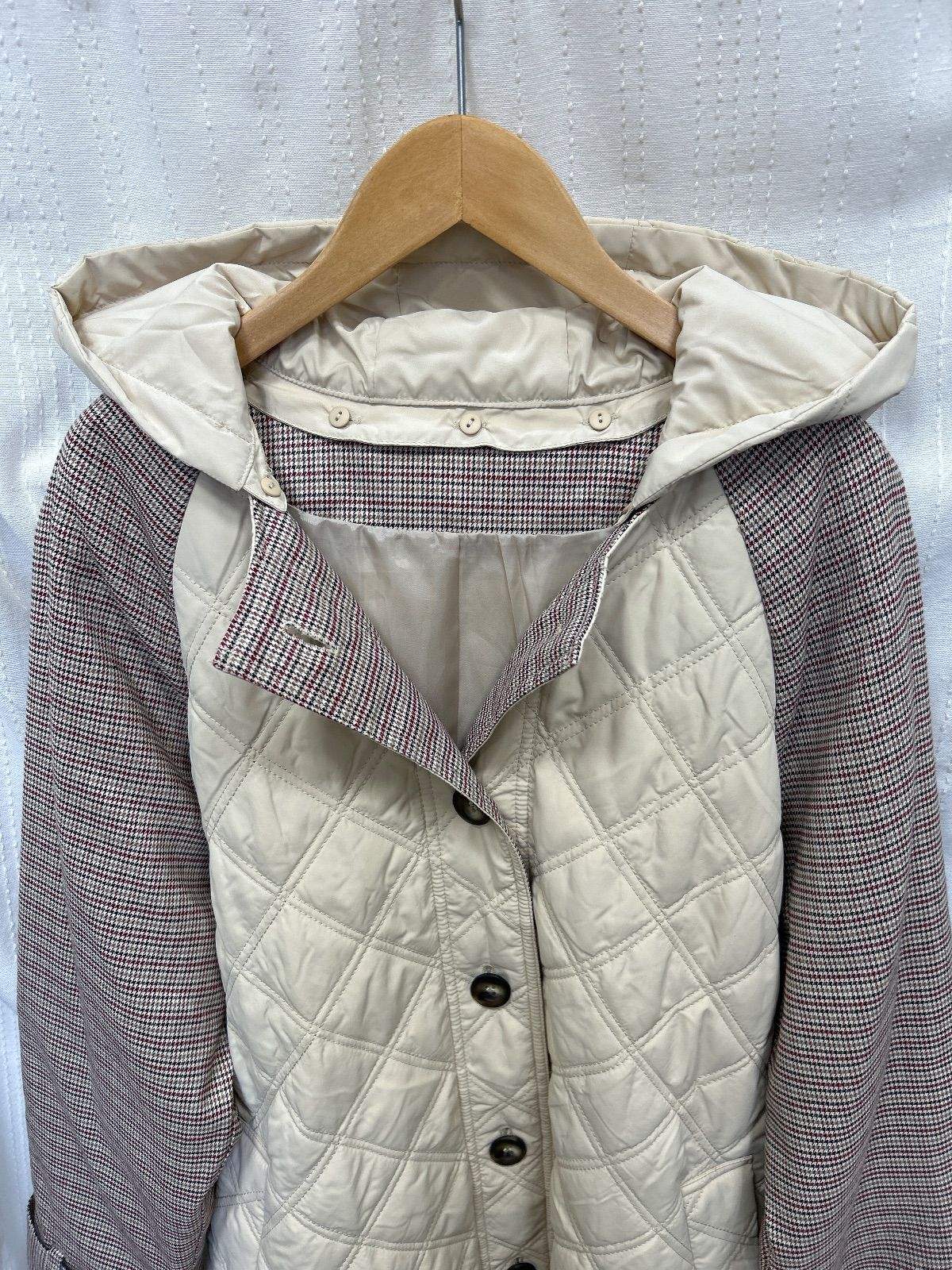  千鳥格子柄袖のロングコート Mサイズ ロングコート ジャケット アウター