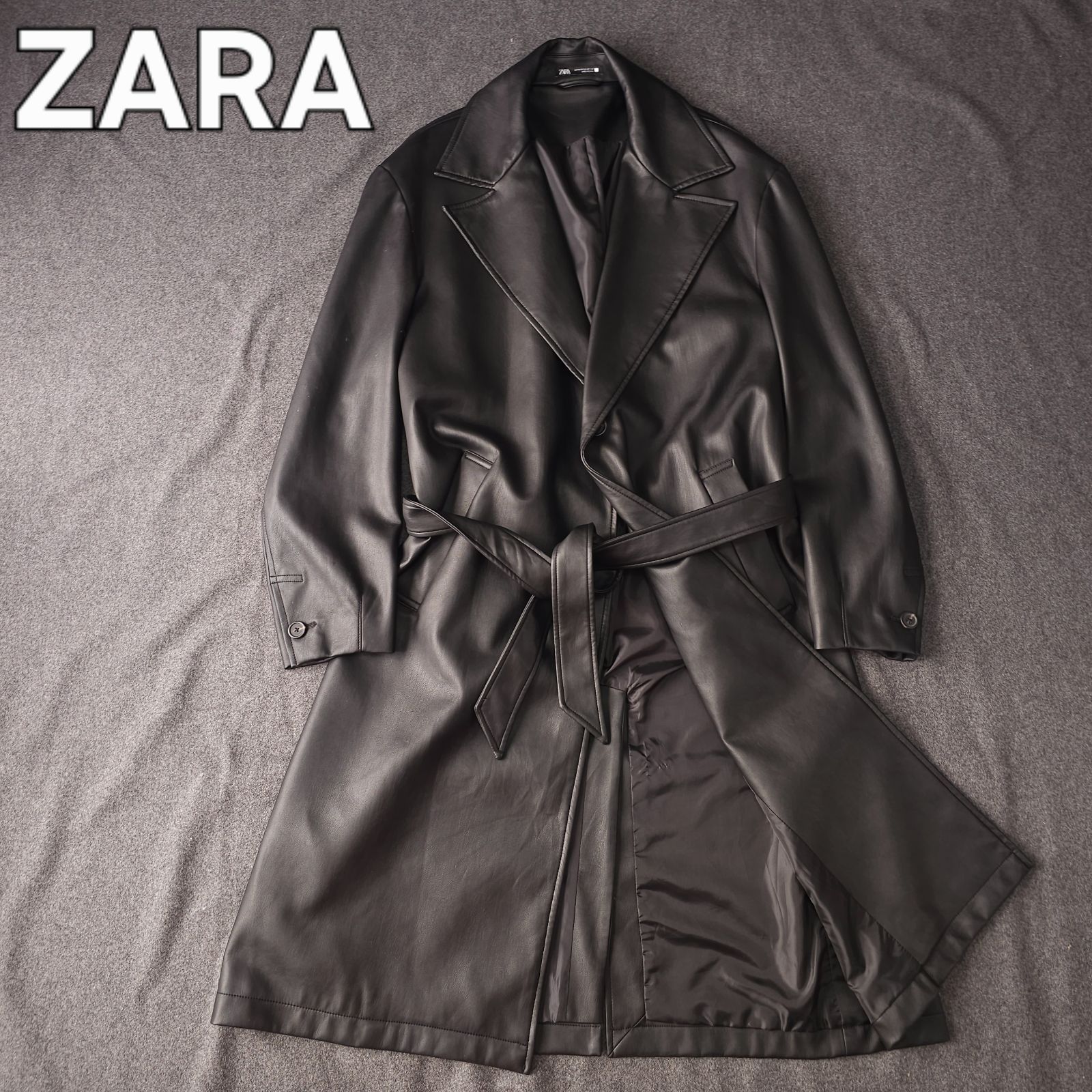 ZARA オーバーサイズ フェイクレザー トレンチコート M ZARA ショート オーバーサイズ フェイクレザー トレンチコート - メルカリ