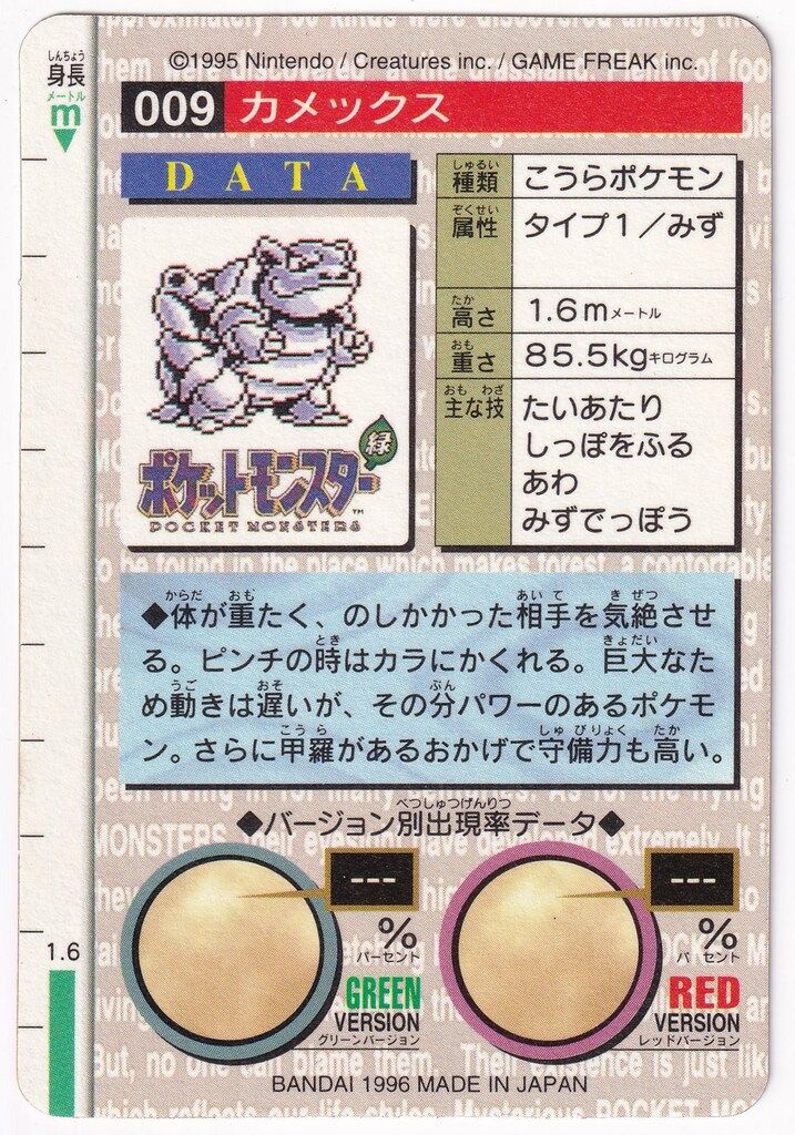 バンダイ ポケモン 本弾 赤版 1弾 1996 カメックス キラ 9
