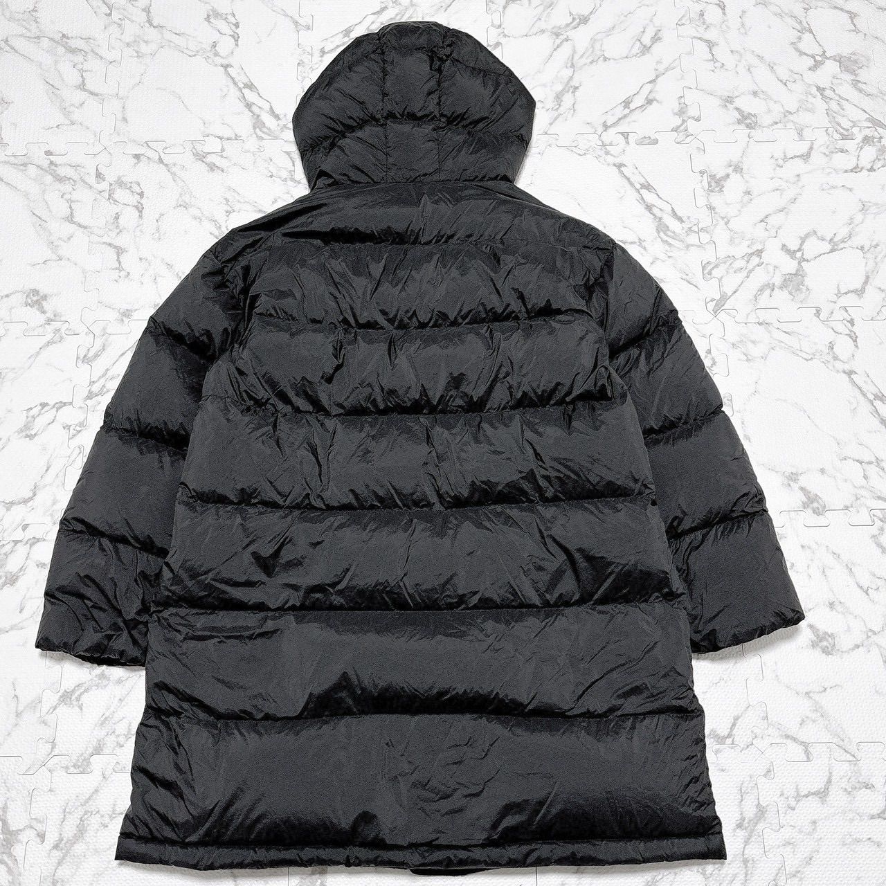 美品　ジムフレックス　最高峰ホワイトグース　フード付ロングダウンコート　ネイビー GYMPHLEX ジムフレックス 高級ホワイトグースダウン ロングダウン