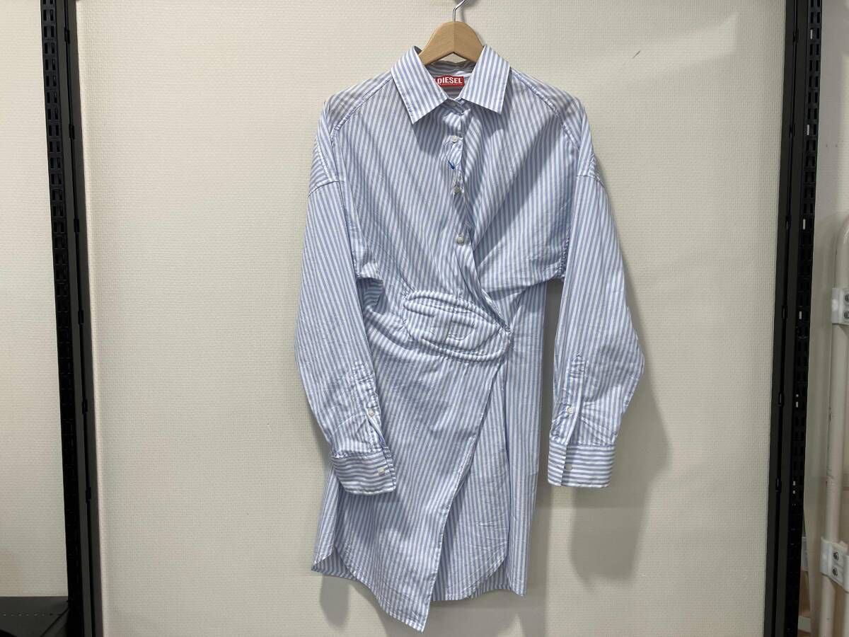 DIESEL ディーゼル D-Sizen-N 2 Short striped shirt dress 長袖シャツ size 38 ストライプ ライトブルー レディース