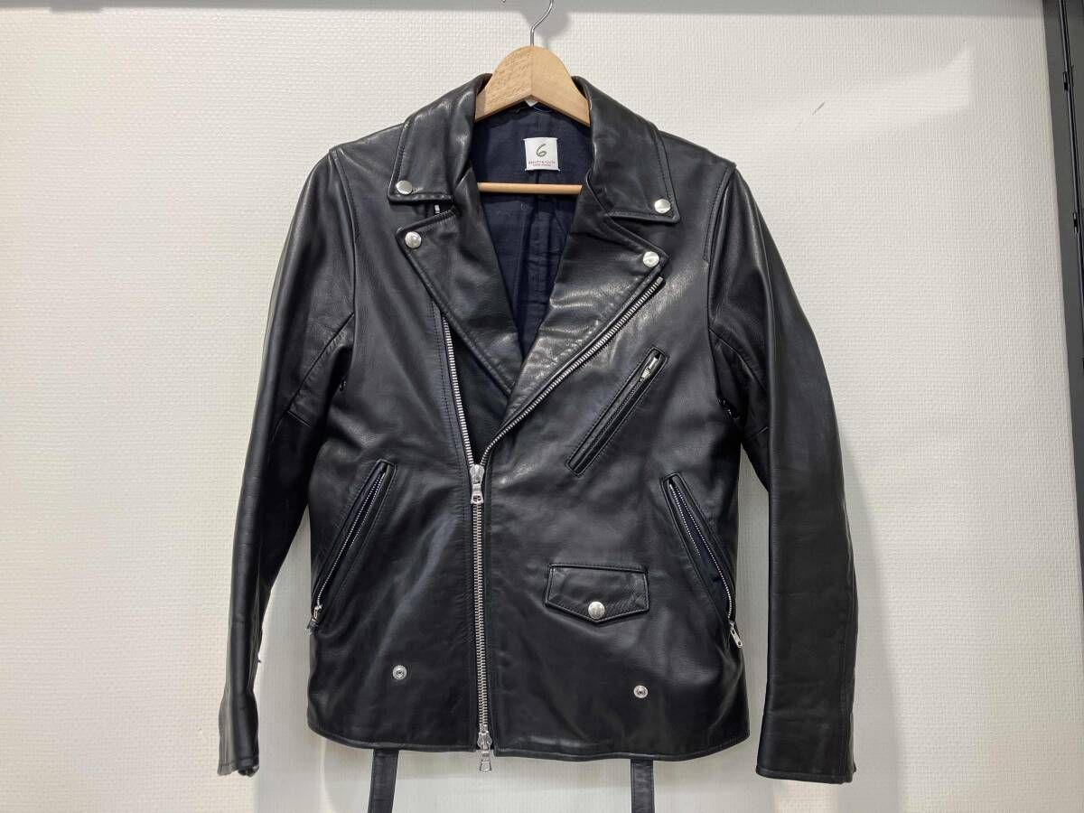 6 ROKU BEAUTY＆YOUTH UNITED ARROWSビューティーアンドユース ユナイテッドアローズ8625-199-0024 ダブルライダース 羊革 36 ブラック