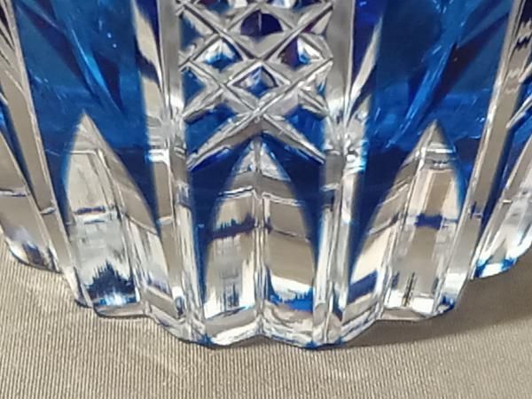 美品】KAGAMI CRISTAL カガミクリスタル/江戸切子/切子花瓶/ブルー/色
