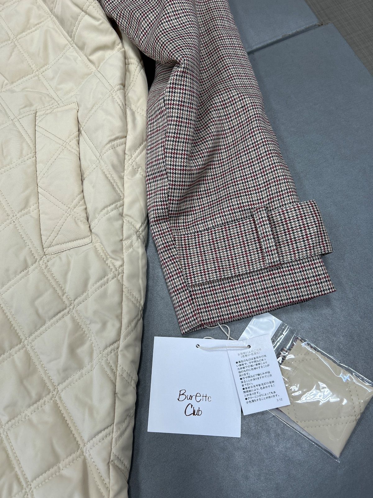 千鳥格子柄袖のロングコート Mサイズ