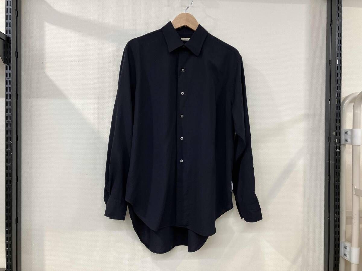 HEUGN ユーゲン 長袖シャツ ウールワンピース シャツ サイズ2 紺 ネイビー 無地 メンズ Alan ドレープ