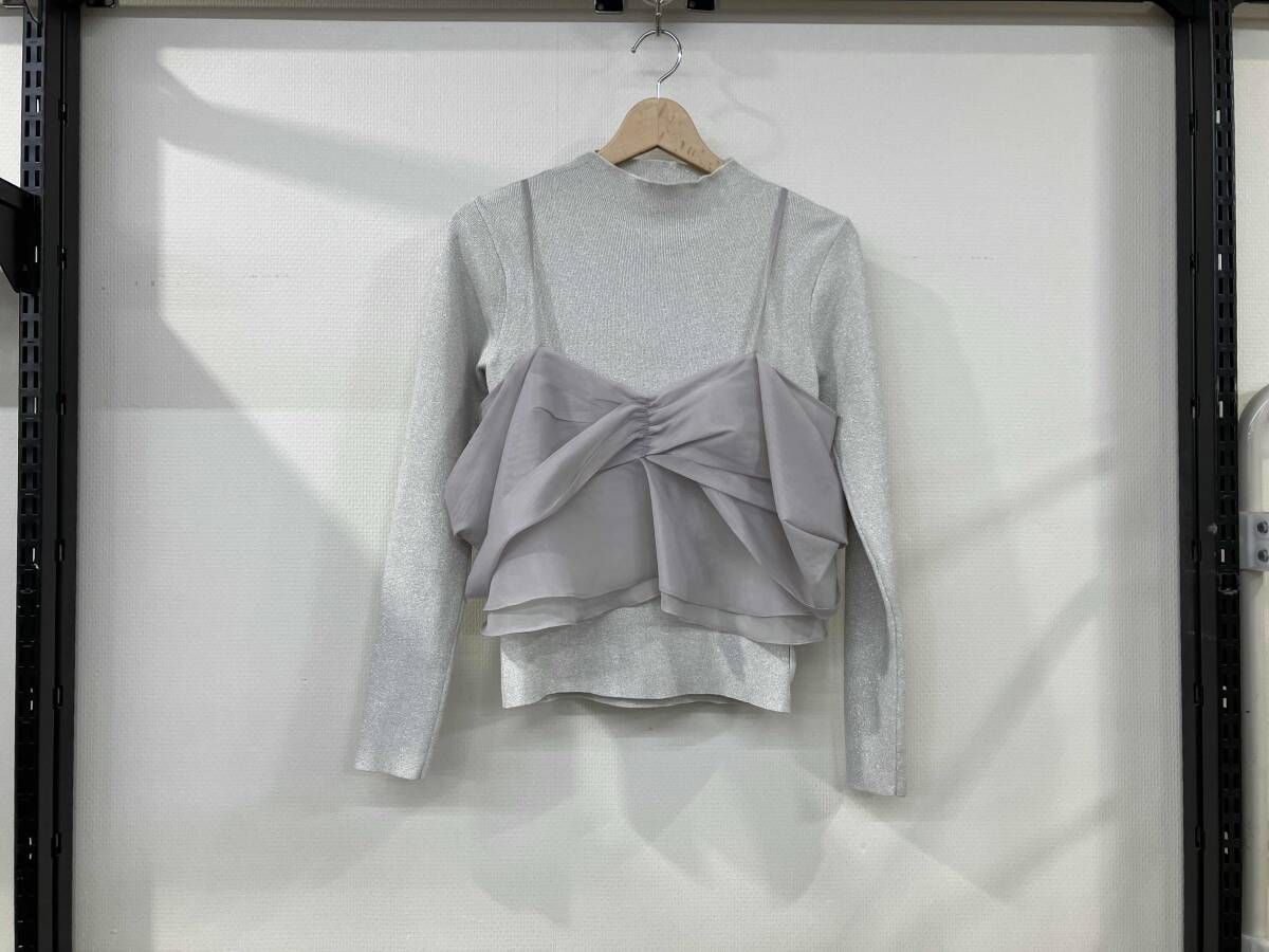 CELFORD セルフォード リボンモチーフセットプルオーバー 長袖ニット フリーサイズ silver シルバー ラメ レディース