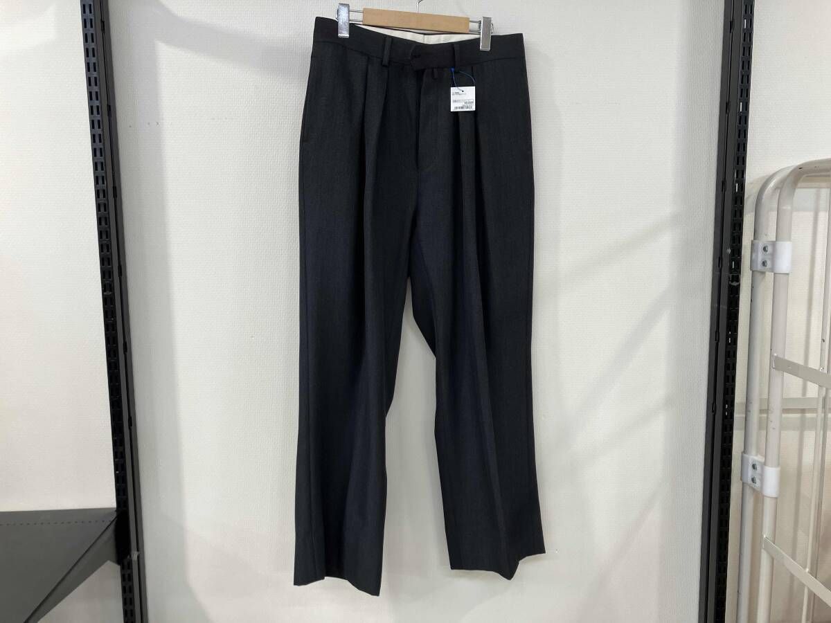 NEAT ニート ワイドスラックス ウールスラックス size 46 チャコールグレー ボタンフライ ツータック ボタン外れ有り メンズ
