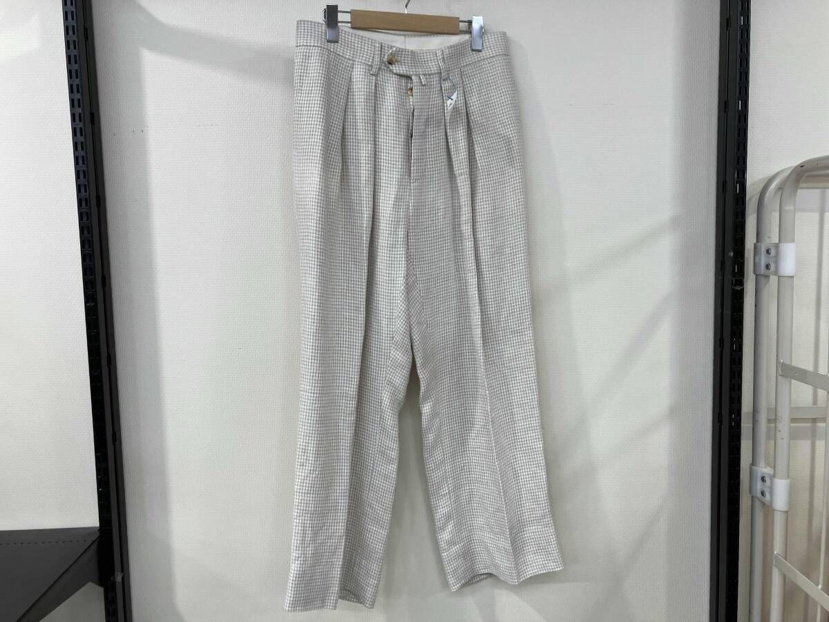 NEAT ニート HEAVY LINEN HOUND TOOTH WIDE WHITE BEIGE ヘビーリネンパンツ ワイドパンツ size 46 千鳥格子柄 ホワイト ベージュ
