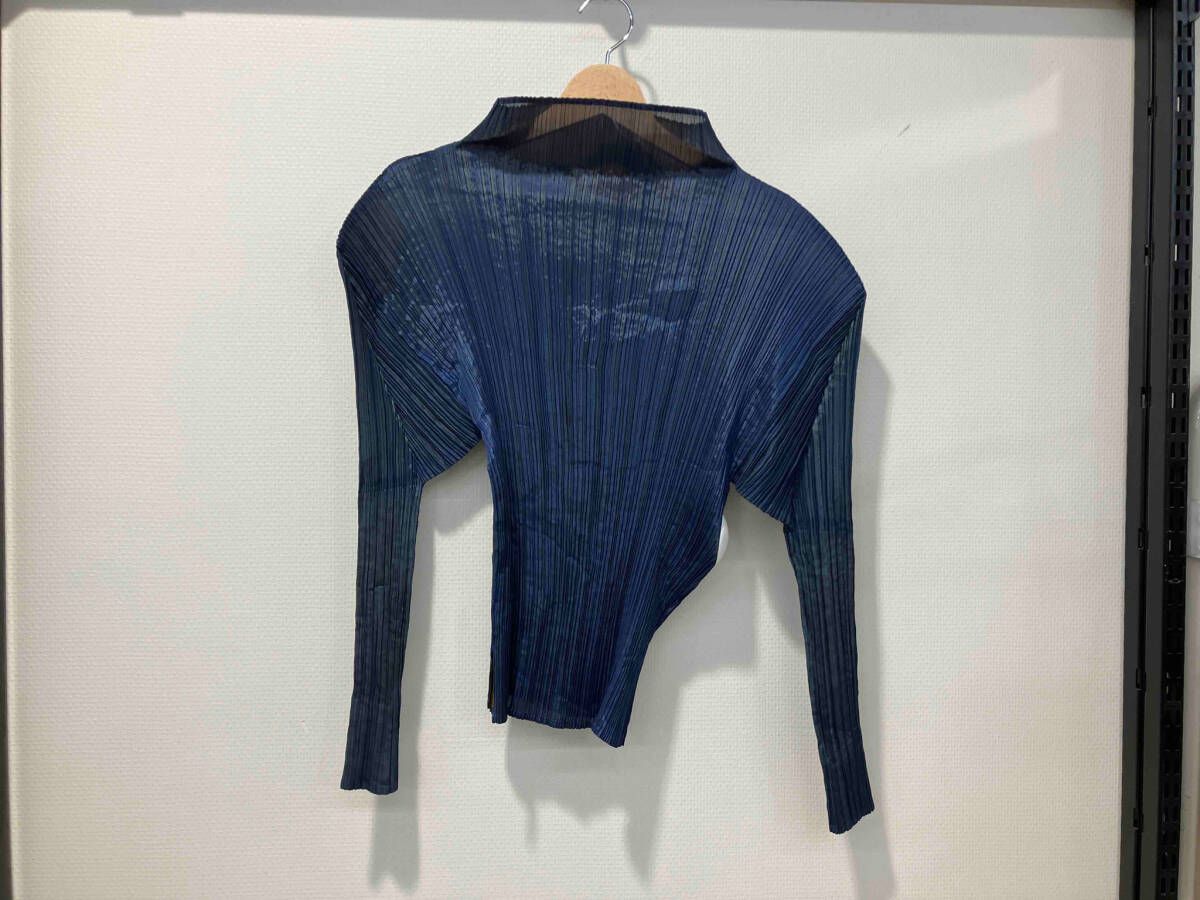 PLEATS PLEASE ISSEY MIYAKE プリーツプリーズ イッセイミヤケ レディース 長袖Tシャツ ネイビー イエロー PP 64-JK 555 サイズ3