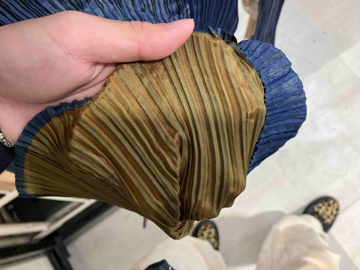  PLEATS PLEASE ISSEY MIYAKE プリーツプリーズ イッセイミヤケ レディース 長袖Tシャツ ネイビー イエロー PP 64-JK 555 サイズ3 長袖 Tシャツ カットソー