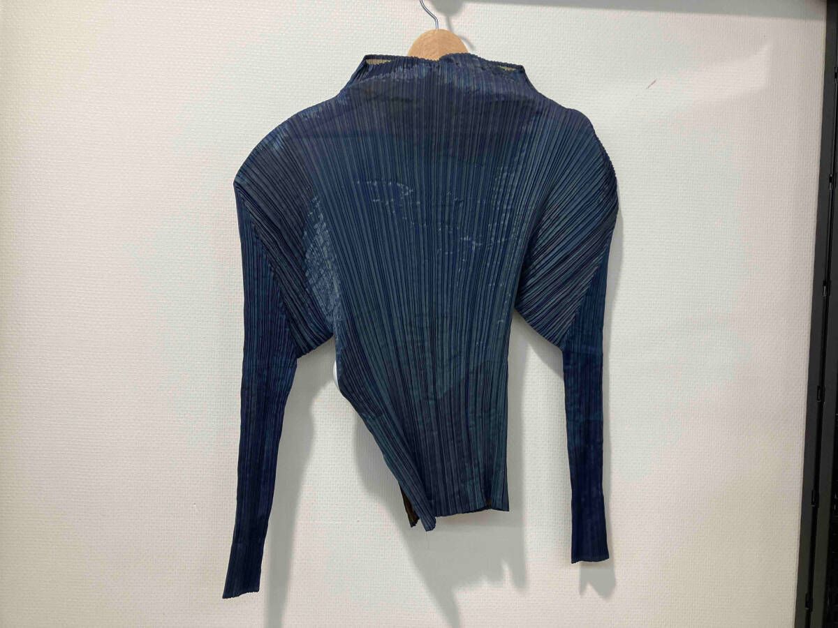 PLEATS PLEASE ISSEY MIYAKE プリーツプリーズ イッセイミヤケ レディース 長袖Tシャツ ネイビー イエロー PP 64-JK 555 サイズ3