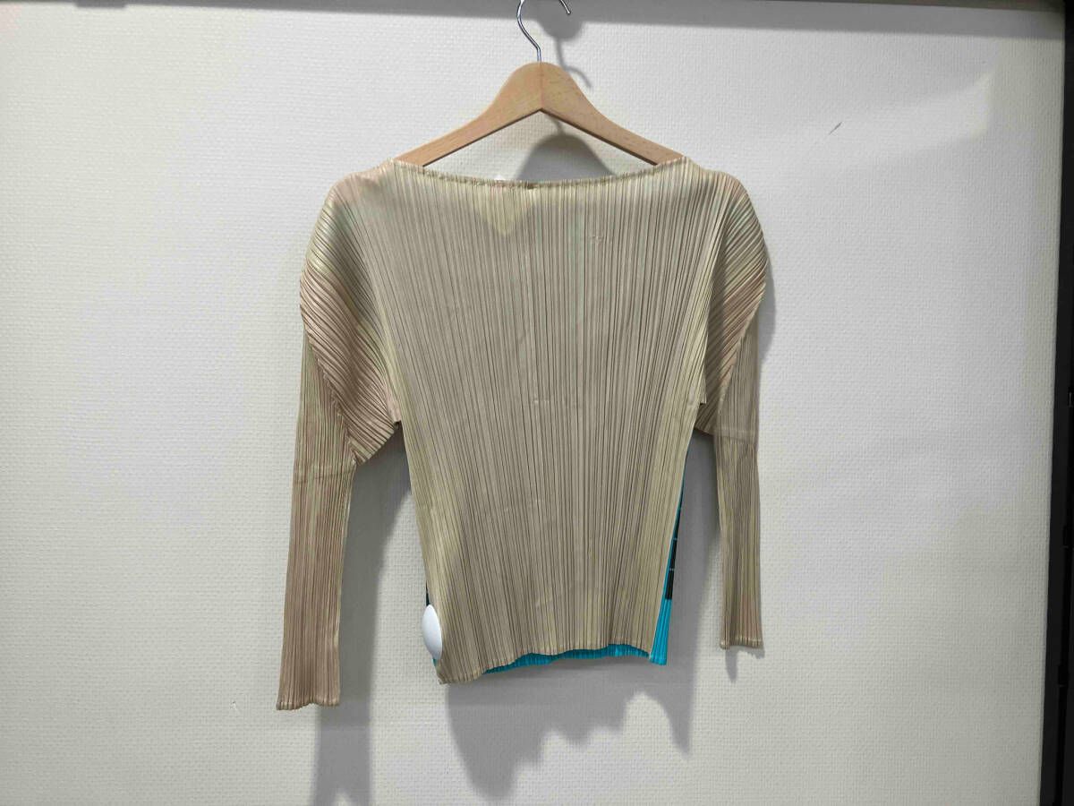 PLEATS PLEASE ISSEY MIYAKE プリーツ プリーズ イッセイミヤケ レディース 長袖Tシャツ アイボリー ブルー PP 64-JK 237 サイズ3
