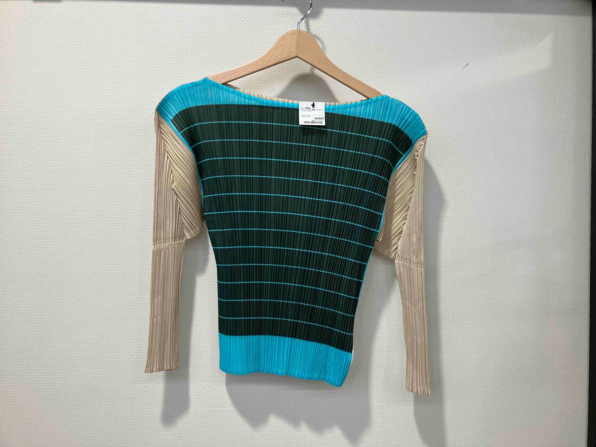 PLEATS PLEASE ISSEY MIYAKE プリーツ プリーズ イッセイミヤケ レディース 長袖Tシャツ アイボリー ブルー PP 64-JK 237 サイズ3