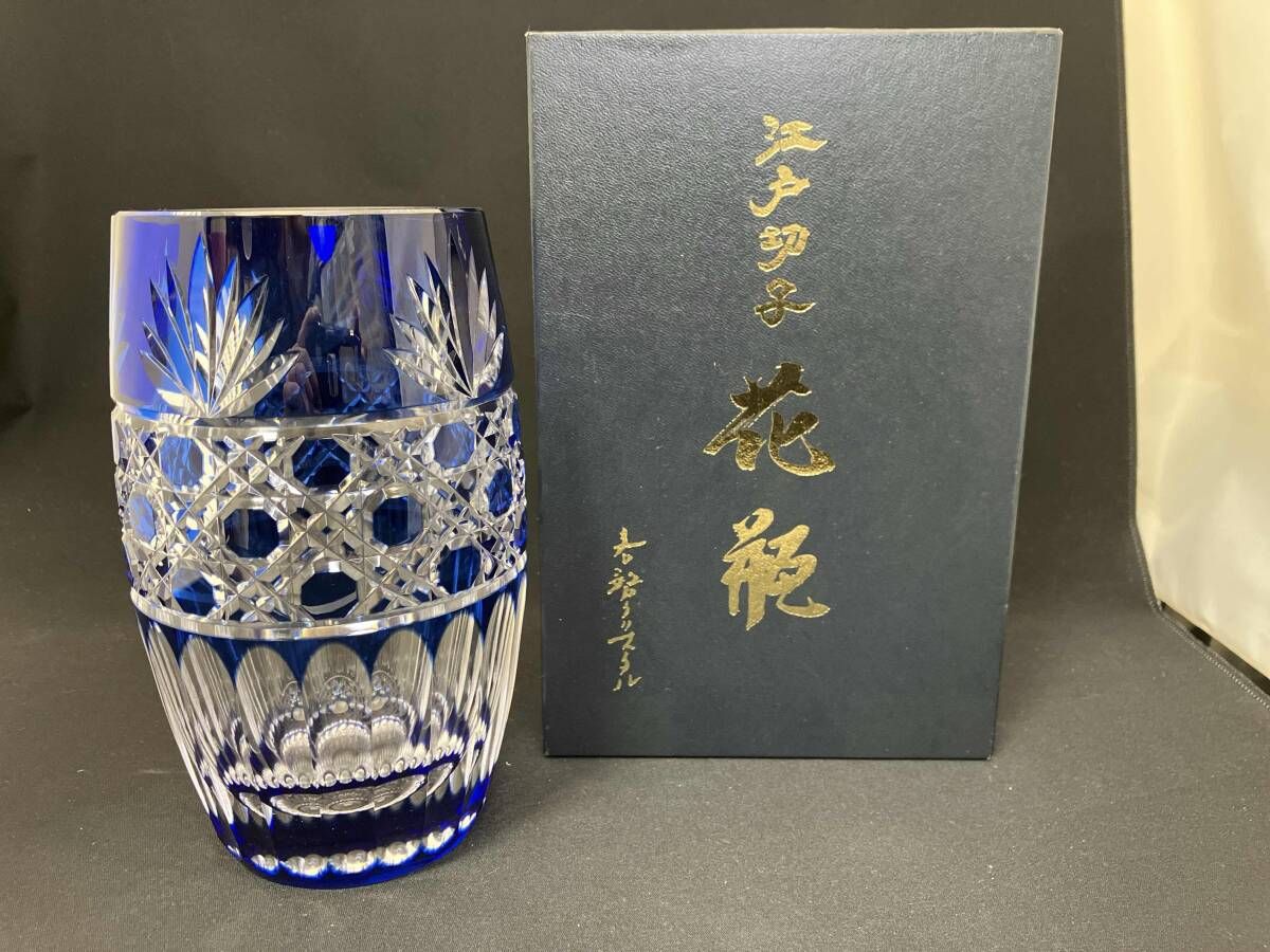 カガミクリスタル】 江戸切子 花瓶 笹っ葉に八角篭目 - メルカリ