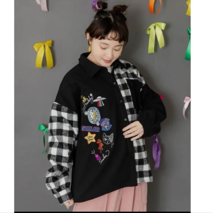 Scolar POP刺繍×チェック柄シャツ