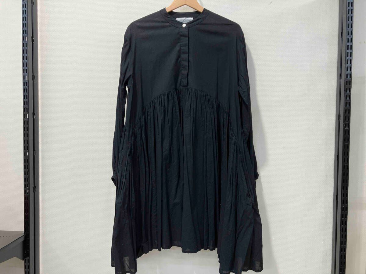 ビアズリー ギャザーチュニックブラウス 長袖ブラウス ブラック コットン サイズF