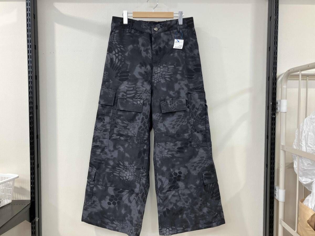 PIONEER OF HEROISM メンズ パンツ ワイドパンツ カーゴパンツ ブラック リップストップ 総柄 サイズL