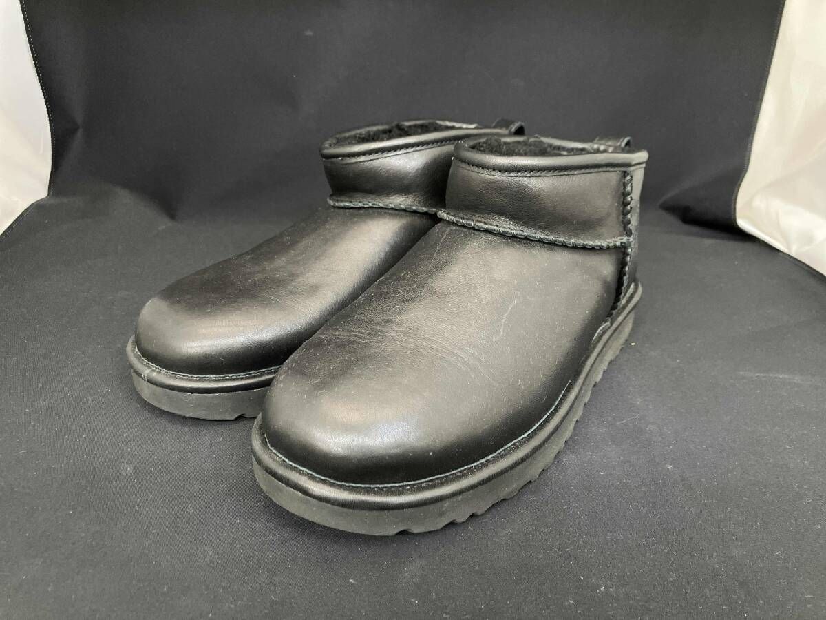 UGG アグ CLASSIC ULTRA MINI クラシック ウルトラミニ ショートブーツ US 6 23 cm 黒 ブラック レザー レディース シューズ