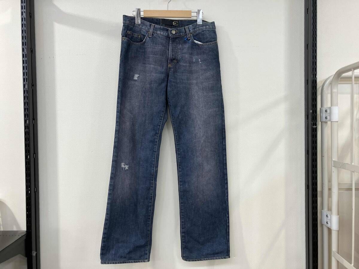 Just cavalli イタリア製 ストレ-トパンツ ジ-ンズ ジャストカヴァリ ダメージ加工 デニム ボトムス インディゴブルー系