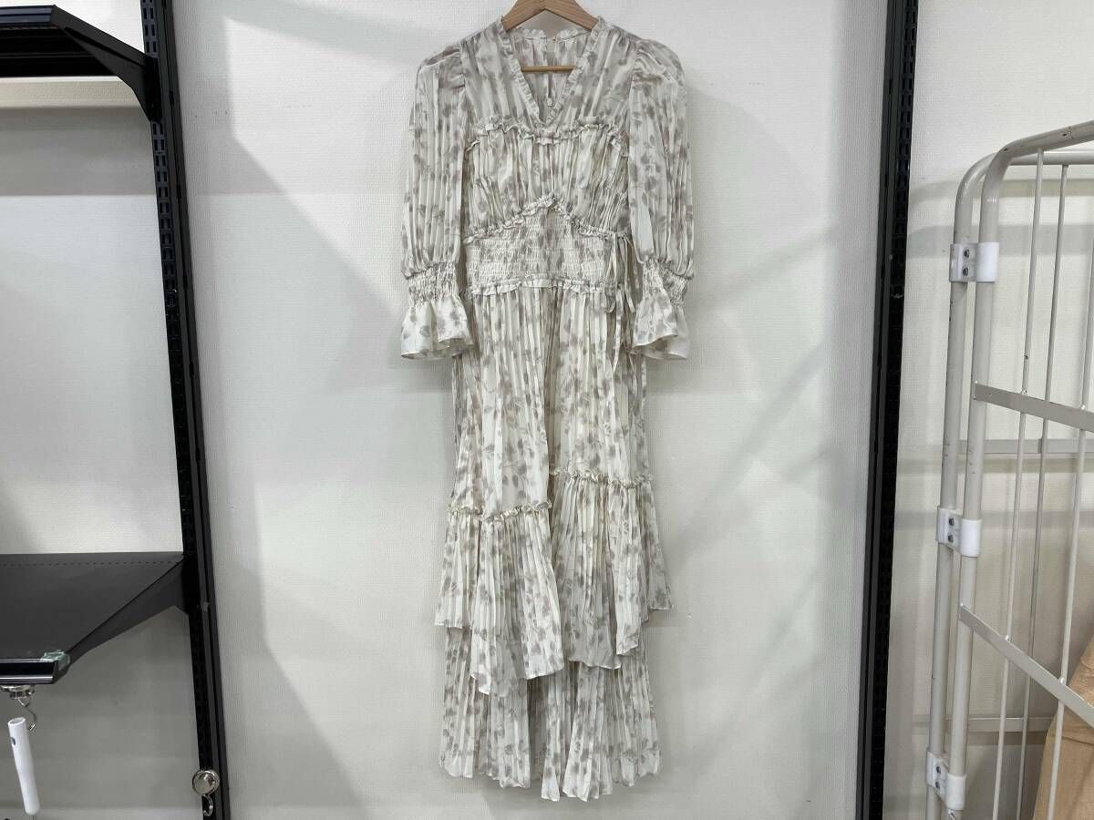 snidel スナイデル ワッシャープリーツワンピース ロング 長袖 花柄 サイズ0 ポリエステル 中国製 China