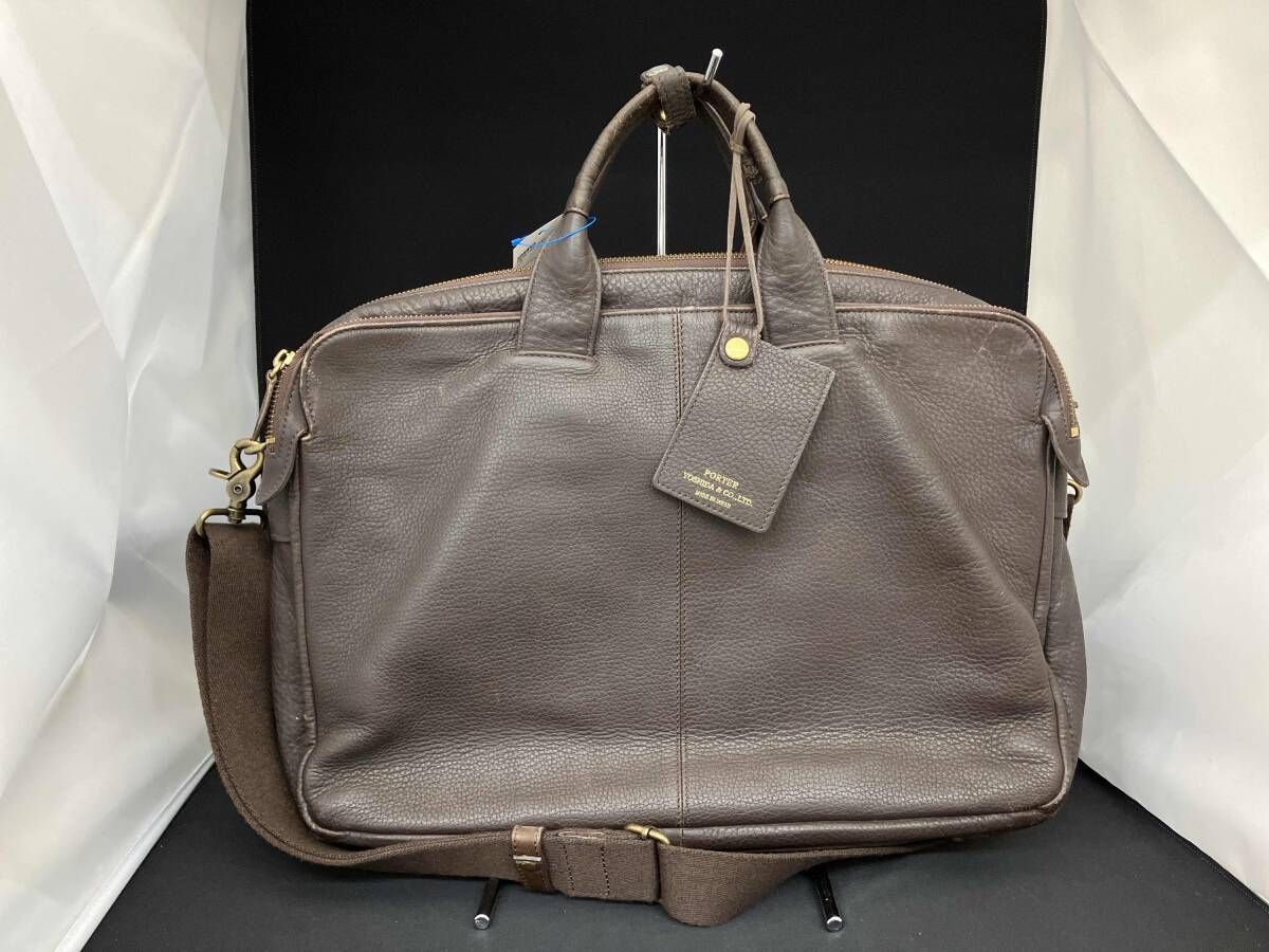 PORTER ポーター ブリーフケース ビジネスバッグ ショルダーバッグ 2WAY ブラウン 本革 レザー 日本製 使用感有り メンズ かばん