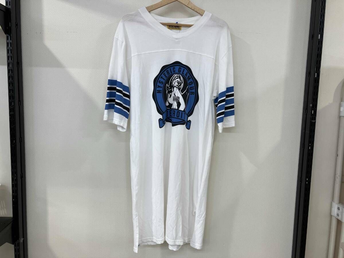 HYSTERIC GLAMOUR ヒステリックグラマー GUITAR GIRL DETROIT 半袖ワンピース チュニック サイズフリー 白 ホワイト 綿 コットン