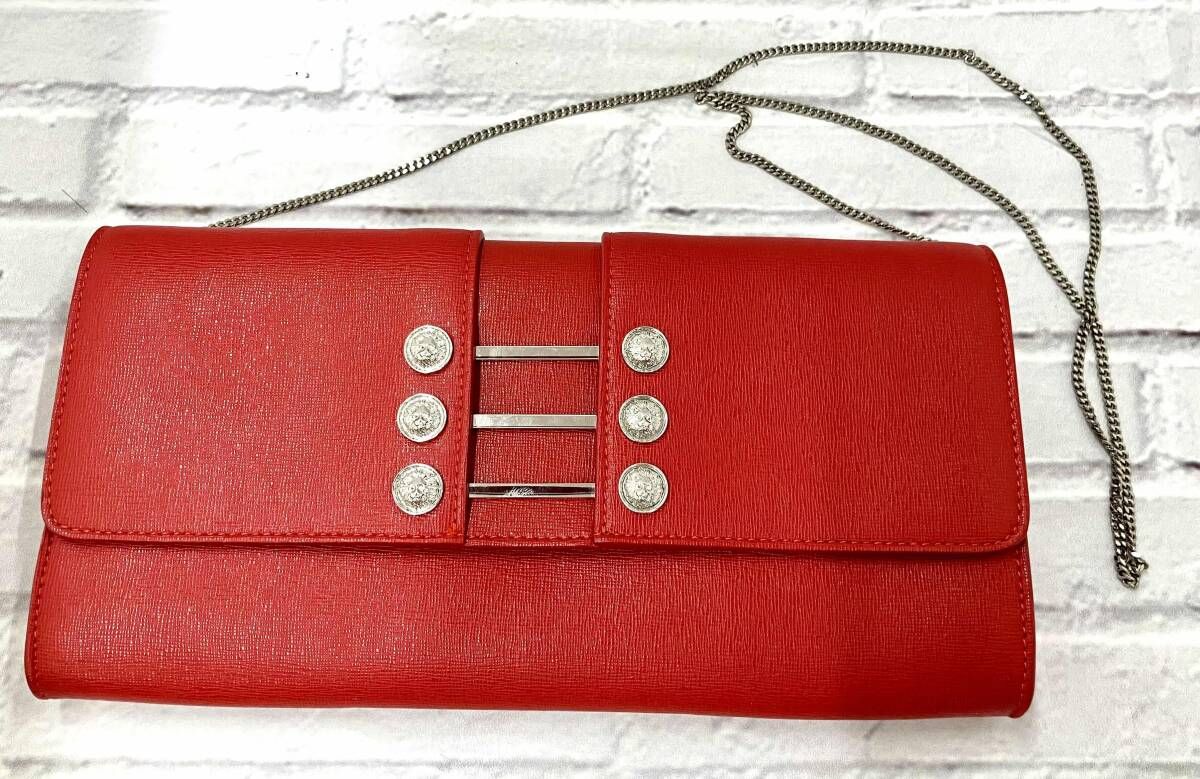 VERSUS VERSACE ヴェルサス ヴァルサーチェ チェ ンショルダ バッグ レッド イタリア製 保存袋つき