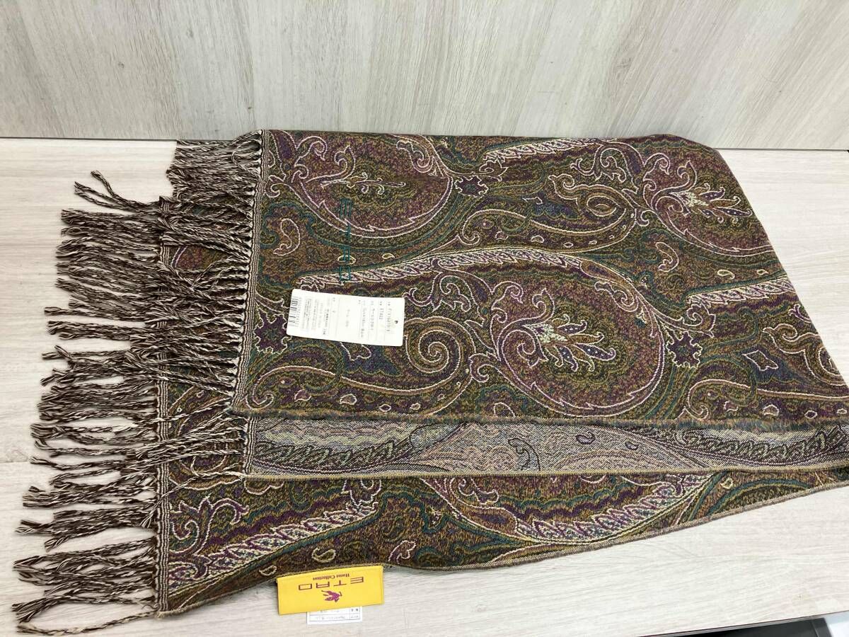 ETRO ウールひざ掛け パープル系 房込み ウール エトロ