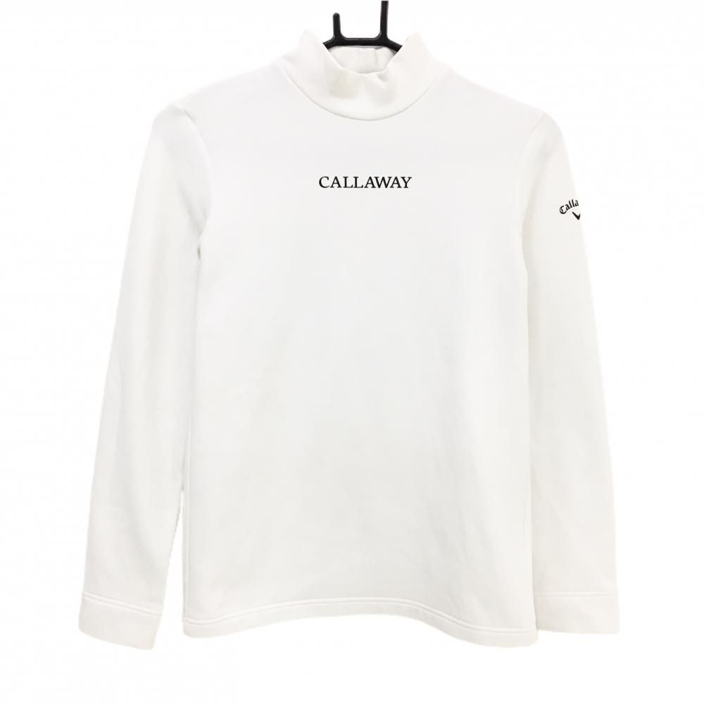 キャロウェイ 長袖ハイネックシャツ 白×黒 フロントロゴ 裏微起毛