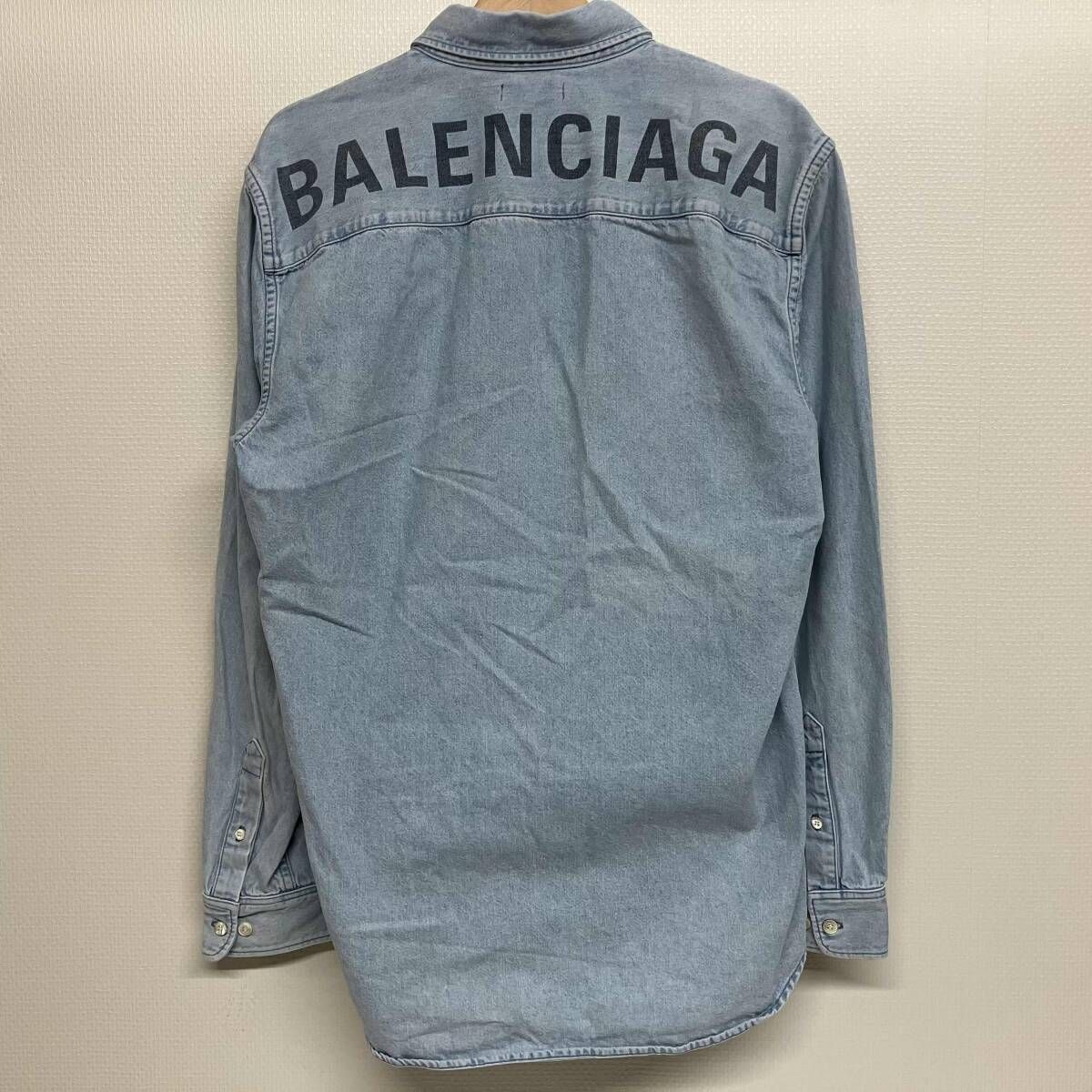バレンシアガ 557578バックロゴプリント デニム長袖シャツ サイズ37