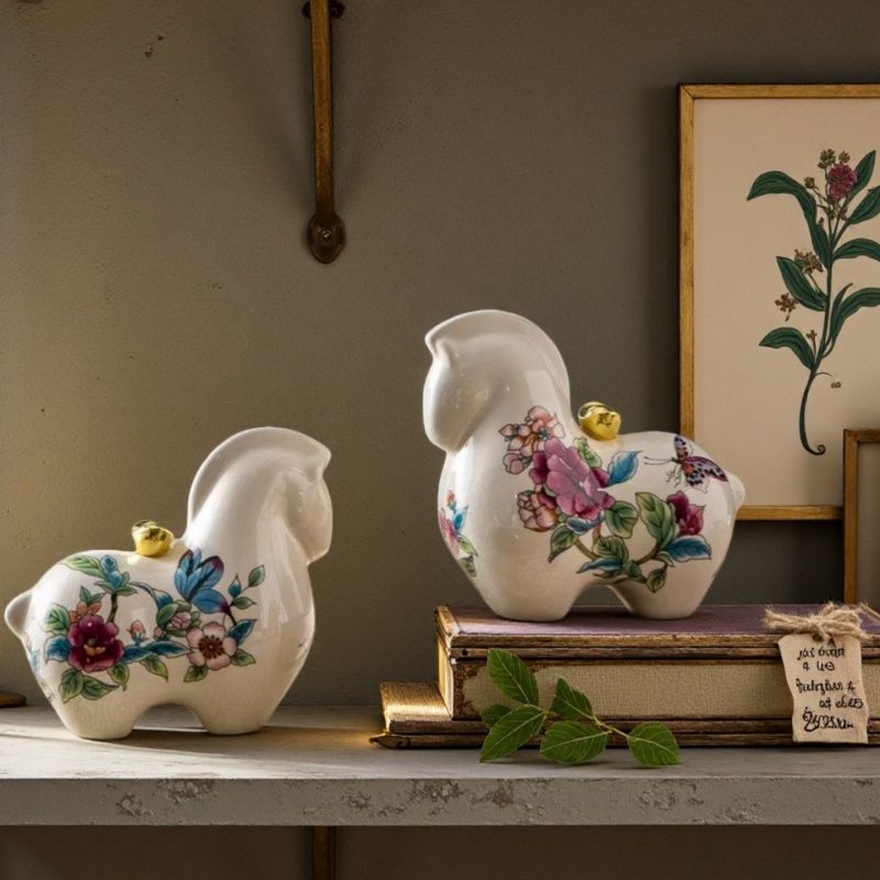  オブジェ 置物 花柄の馬 うま ウマ 干支 正月飾り 年始 セラミック インテリア リビング ダイニング 玄関 寝室 装飾 オーナメント プレゼント ギフト オシャレ 棚装飾 オフィスデコレーション 模型小物 置物 インテリア小物