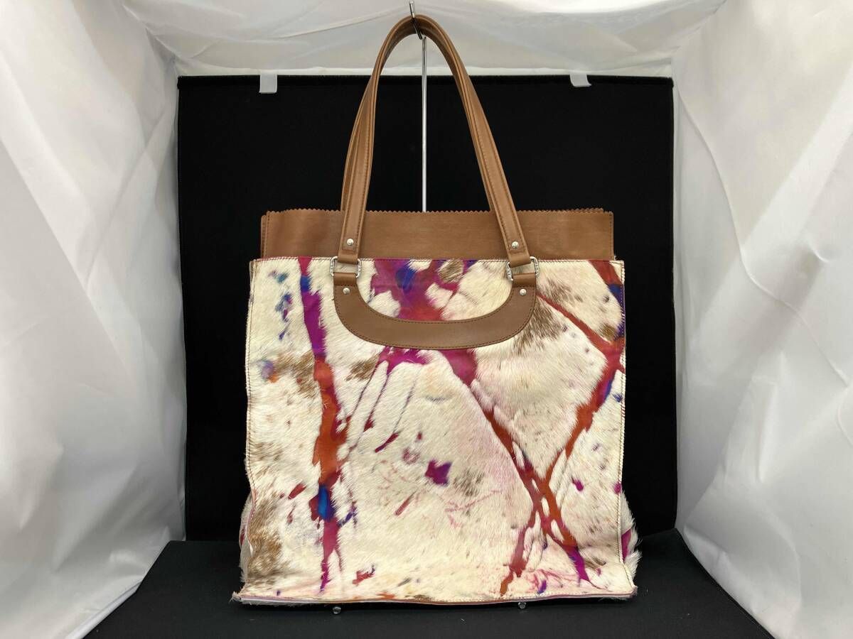 JACQUES LE CORRE ジャック ル コ ハラコトート レザーバッグ ファー キャメル マルチ フランス製 内側底汚れ有り